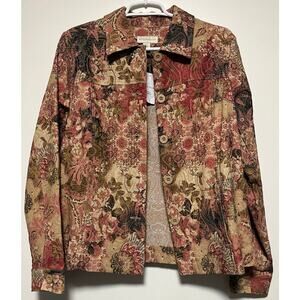 Appleseed's Tapestry style Button-up Jacket, Pink, Tan, Cream, Sz 12, NWOT